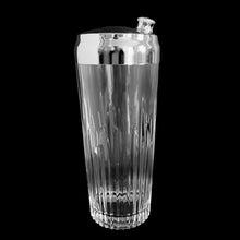 Load image into Gallery viewer, Vintage Art Deco Cocktailer glass cocktail shaker and chrome lid features a varying height vertical rib gothic pattern. Crafted by Indiana Glass, USA, 1950s. A stunning piece to add to your barware collection!

In used vintage condition, no chips, chrome very minor wear.

Measures 3 5/8 x 10 inches

Capacity 32 ounces
