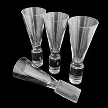 Load image into Gallery viewer, Set of four fabulous vintage Colonnade crystal champagne flutes. Crafted by Sasaki, Japan, 1995 - 2005. Add these showstopping modernist style glasses to your barware collection!

In excellent condition, no chips.

Measures 3 x 8 5/8 inches

Capacity 8 ounces

