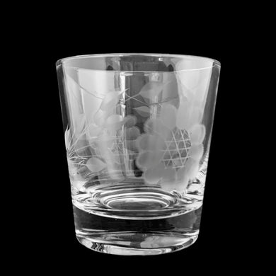 Vintage mid-century era cut Corn Flower old fashioned cocktail glass, featuring two sets of twelve-petaled corn flowers and leaf sprays. Crafted by WJ Hughes, Canada, 1950s. Enhance your barware collection with this hard-to-find classics!

In excellent condition, no chips.

Measures 3 x 3 1/4 inches

Capacity 6 ounces