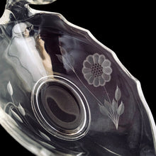 Load image into Gallery viewer, Vintage WJ Hughes cut &quot;Corn Flower&quot; figural clear glass swan candy dish featuring one Corn Flower cut on one side and the leaf spray on the opposite side along with a scalloped edge. Viking Glass blank. Produced between 1920 - 1979. A charming piece for your favourite treats, or use as a trinket dish. In excellent condition, free from chips. Measures 6 x 4 x 5 inches
