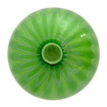 Load image into Gallery viewer, Vintage Crate &amp; Barrel Ziggy green melon art glass vase, overhead view of rim, looking down into narrow neck opening showing radiating ribbed pattern across the top surface 
