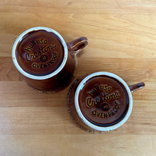 Load image into Gallery viewer, Jacks Daughter of All Trades Vintage Antique Mid-Century Modern Retro Store Shop Reseller Etsy Shopify Toronto Canada Free Porch Pick Up Local Delivery Worldwide Shipping Judy Weinberg Unique Housewarming Sustainable Home Decor Collectible Collector Gift Farmhouse Cottagecore Cottage Grannycore Shabby Chic Pair of vintage Crestone glossy brown drip glaze mugs flare rim Hull Pottery 1960s hot beverage oven-proof tableware

