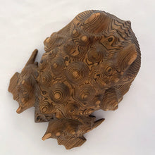 Load image into Gallery viewer, Vintage Cryptomeria carved wood frog figurine. Crafted in Japan, 1970s. This style of carving was very popular and makes a nice decor piece for the nature lover.

In excellent condition. Marked Japan.

Measures 6 x 4 1/2 x 2 1/2 inches
