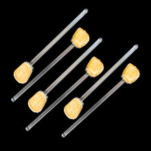 Load image into Gallery viewer, Vintage set of six crystal salt cellars and spoons. Crafted by Bohemia Crystal, circa 1950s. A lovely addition to your tablescape. New in box in excellent vintage condition. Each spoon is wrapped and has the original yellow sticker which reads Bohemia Crystal, Made in Czechoslovakia. Salt cellars measure 1 5/8 x 7/8 inches. Spoons measure 2 3/4 inches
