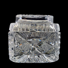 Load image into Gallery viewer, Elegant vintage cut crystal lidded cigarette box. Crafted by Bohemia Crystal, Czechoslovakia, 1970s. This box provides a decorative way to store cigarettes with the lid functioning as an ashtray. Not a smoker? Use this versatile elegant box to store playing cards, candies or trinkets. Add this statement piece to your home decor or give as a gift.

In excellent condition, no chips.

Measures 4 1/2 x 3 3/8 x 3 1/2 inches

