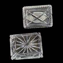 Load image into Gallery viewer, Jacks Daughter of All Trades Vintage Antique Mid-Century Kitsch Store Shop Reseller Etsy Shopify Toronto Canada Free Porch Pick Up Local Delivery Worldwide Shipping Judy Weinberg Unique Housewarming Gift Sustainable Gift Wedding Gift Home Decor Collectible Collector Gift Farmhouse Cottagecore Cottage Lodge Shabby Chic Industrial Hollywood Regency cut crystal lidded cigarette box Bohemia Crystal Czechoslovakia 1970s lid ashtray elegant glass box store playing cards candies trinkets Elegant home decor
