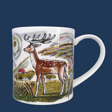 Load image into Gallery viewer, Delightful Enchantment bone china mug featuring deer in a whimsical woodland scene. Designed by Gillian Martin for Dunoon, England. A lovely collectible mug for your favourite hot beverage.

In excellent condition, no chips/cracks/repairs.

Measures 3 1/2 x 3 1/2 inches

Capacity 10 ounces
