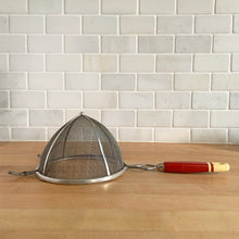 Load image into Gallery viewer, Vintage Depression-Era Kitchen Sieve — Red &amp; Cream Wood Handle, Wire Mesh Strainer, 1920s
