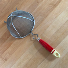 Load image into Gallery viewer, Vintage Depression-Era Kitchen Sieve — Red &amp; Cream Wood Handle, Wire Mesh Strainer, 1920s
