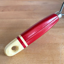 Load image into Gallery viewer, Vintage Depression-Era Kitchen Sieve — Red &amp; Cream Wood Handle, Wire Mesh Strainer, 1920s
