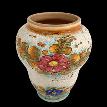 Load image into Gallery viewer, Close-up of hand-painted floral design on Deruta majolica vase showing vibrant Italian pottery colors

