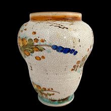 Load image into Gallery viewer, Side view of 1950s Italian majolica vase displaying traditional Deruta crackle glaze finish
