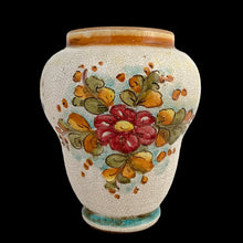 Load image into Gallery viewer, Back view of vintage Deruta majolica vase with colorful hand-painted floral motif
