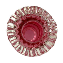 Load image into Gallery viewer, Lovely vintage Diamond Optic Ruby Overlay cologne bottle with clear crimped collar and stopper. Crafted by the Fenton Art Glass Company, 1942 - 1948. A beautiful piece for any glass collector! The bottle is in excellent condition, free from chips. The stopper is in used vintage condition with chipping to the bottom. Measures 3 3/4 x 8 3/4 inches
