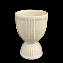 Load image into Gallery viewer, Close-up of Hankscraft ribbed ceramic egg cup, large side up, showing raised rib detail and banded rim, vintage USA 1940s
