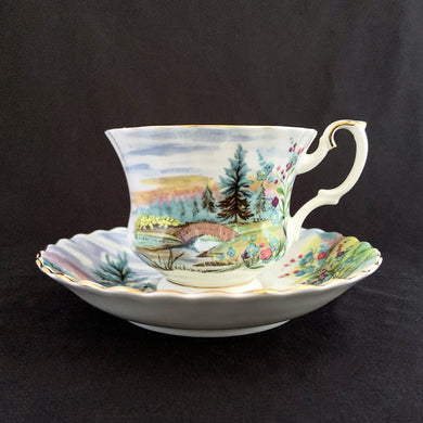 This vintage bone china footed teacup and saucer is so sweet! Both the cup and saucer are decorate with the 