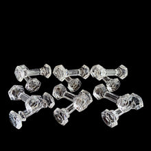Load image into Gallery viewer, Transform your table with these 24% lead crystal dumbbell-shaped knife rests. Crafted by Godinger, Slovakia. Adds a touch of sophistication, making them both practical and an elegant addition to any table setting. In excellent used condition, free from chips. Measures 3 3/4 x 1 1/2 inches
