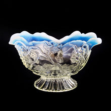 Load image into Gallery viewer, EAPG Flint Opalescent Grape Vine Footed Bowl with crimped edge. Produced by Jefferson Glass, USA, circa 1910. A beautiful bowl for candies or nuts.  In excellent condition, free from chips.  Measures 6 x 3 3/4 inches
