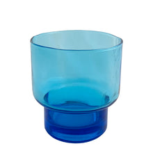 Load image into Gallery viewer, Single vintage Italian electric blue stackable glass, front view showing wide cylindrical body with slightly flared rim, thick cobalt blue base, and gradient from aqua to deep blue
