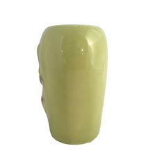 Load image into Gallery viewer, Vintage mid-century ovoid shaped vase with embossed leaves on a chartreuse ground. Crafted by Royal Copley, USA, circa 1950s. Perfect for a sweet bouquet or decor.

In as found vintage condition, chip to one of the leaves, no cracks/repairs. Unmarked

Measures 4 1/4 x 3 x 5 1/4 inches
