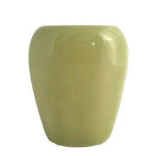 Load image into Gallery viewer, Vintage mid-century ovoid shaped vase with embossed leaves on a chartreuse ground. Crafted by Royal Copley, USA, circa 1950s. Perfect for a sweet bouquet or decor.

In as found vintage condition, chip to one of the leaves, no cracks/repairs. Unmarked

Measures 4 1/4 x 3 x 5 1/4 inches

