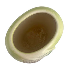 Load image into Gallery viewer, Vintage mid-century ovoid shaped vase with embossed leaves on a chartreuse ground. Crafted by Royal Copley, USA, circa 1950s. Perfect for a sweet bouquet or decor.

In as found vintage condition, chip to one of the leaves, no cracks/repairs. Unmarked

Measures 4 1/4 x 3 x 5 1/4 inches
