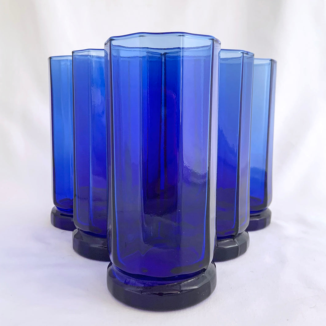 Vintage set of six cobalt blue 