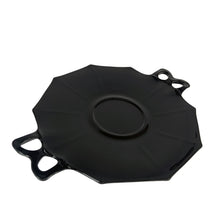 Load image into Gallery viewer, Vintage Fairfax Ebony Line 2375 black amethyst glass handled cake plate. Crafted by Fostoria Glass, USA, 1930 - 1942. A gorgeous amethyst black glass decagon shaped plate for serving cakes and desserts.

In excellent condition, no chips.

Measures including handles 12 1/2 x 9 5/8 inches
