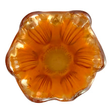 Load image into Gallery viewer, Overhead view of Fenton Fine Rib carnival glass swung vase, showing hand-pulled asymmetrical scalloped rim

