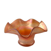 Load image into Gallery viewer, Vintage Fenton Blackberry Spray marigold carnival glass candy dish with ruffled edge, 1950s, 6 inches diameter
