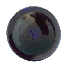 Load image into Gallery viewer, Base view of a Fenton Fine Rib cobalt blue carnival glass swung vase, showing age-appropriate wear to the foot. Unmarked.


