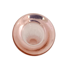 Load image into Gallery viewer, Vintage Fenton Art Glass swung footed bud vase, overhead view, soft blush pink transparent glass showing flared ruffled rim
