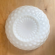 Load image into Gallery viewer, Jacks Daughter of All Trades Vintage Antique Store Shop Reseller Shopify Toronto Canada Free Porch Pick Up Local Delivery Worldwide Shipping Judy Weinberg Unique Home Decor Collectible Collector Gift Mid-Century Tableware Milk Glass Shabby Chic Cottagecore Cottage  Farmhouse Flea Market Style Unique Sustainable Gift Fire-King Bubble milk glass round vegetable bowl Anchor Hocking
