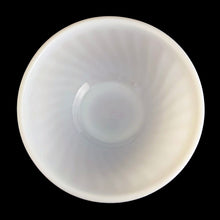 Load image into Gallery viewer, Vintage mid-century era Fire-King 8 inch milk glass swirl mixing bowl. Crafted by Anchor Hocking, USA, 1949 - 1962. Mix up some magic with this beauty! In excellent used condition, free from chips. Minor scratches, still shiny. Measures 8 x 4 inches
