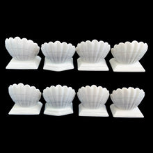 Load image into Gallery viewer, Review view of eight white ceramic Fitz &amp; Floyd Oceana clam shell place card holders arranged in two rows of four
