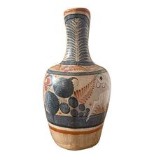 Load image into Gallery viewer, A stunning example of vintage Tonala folk art pottery, this unique hand painted pitcher or jug features whimsical floral and fauna in shades of burnt orange, rose and charcoal gray on a tan ground. Signed MEXICA 1960s era. A beautiful one-of-a-kind piece to enhance your home&#39;s decor!


In good vintage condition, no chips/cracks/repairs, age-related wear/patina.

Measures approximately 6 x 6 x 13 3/8 inches
