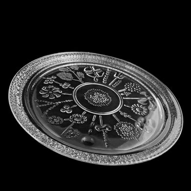 Vintage clear pressed glass cake or sandwich plate with floral design texture rim. Crafted by Italglass Corp., Italy, 1970s. A lovely serving plate for sandwiches and desserts. In excellent condition, no chips. Measures 11 5/8 x 3/4 inches