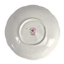 Load image into Gallery viewer, Vintage pattern 2349 fine bone china teacup and saucer featuring hand painted flowers in shades of pink, purple, blue, yellow and green with brush gold gilt trim. Crafted by Royal Albert Crown China, England, 1917-25. A lovely way to enjoy a cuppa tea!

In excellent condition, no chips, cracks or repairs. Maker&#39;s mark on the bottom.

Measures 4 x 2 3/8 inches | Saucer measures 5 1/2 inches
