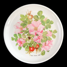 Load image into Gallery viewer, Close-up of Sheila Mannes-Abbott botanical floral artwork on Praesidium melamine coaster, Ornamin England 1970s
