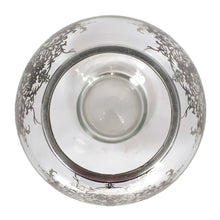 Load image into Gallery viewer, Vintage clear glass rose bowl decorated with floral silver overlay. Crafted by Silver City Glass, USA,&nbsp; 1940s. Use this lovely vase to create a beautiful floral arrangement for your home or wedding decor.

In excellent condition, no chips. Silver is intact and freshly polished.

Measures 4 1/2 x 4 1/2 inches
