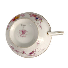 Load image into Gallery viewer, Vintage pattern 2349 fine bone china teacup and saucer featuring hand painted flowers in shades of pink, purple, blue, yellow and green with brush gold gilt trim. Crafted by Royal Albert Crown China, England, 1917-25. A lovely way to enjoy a cuppa tea!

In excellent condition, no chips, cracks or repairs. Maker&#39;s mark on the bottom.

Measures 4 x 2 3/8 inches | Saucer measures 5 1/2 inches
