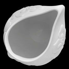 Load image into Gallery viewer, Vintage white bisque flower vase, 0327, featuring an embossed Art Nouveau flower and leaf plume with smooth rim. Designed by M. Frey for Kaiser, Germany, 1980s. This delicate ovoid shaped vase will look stunning in any setting!

In excellent condition, no chips/cracks/repairs. Maker&#39;s mark on bottom.

Measures 8 1/4 x 7 x 8 7/8 inches
