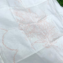 Load image into Gallery viewer, Vintage&nbsp;Indian Head 100% cotton tablecloth with a stamped pattern of flowers and cattails. These Bucilla kit tablecloths were intended to be painted with Tri-Chem Liquid Embroidery pens, but can easily be stitched with embroidery floss to create a beautiful table covering.  In as found vintage condition with staining, see photos. Comes with original instruction sheet.  Measures 54 x 72 inches
