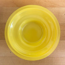 Load image into Gallery viewer, Jacks Daughter of All Trades Vintage Antique Mid-Century Modern Store Shop Reseller Etsy Shopify Toronto Canada Free Porch Pick Up Local Delivery Worldwide Shipping Judy Weinberg Unique Housewarming Wedding Sustainable Home Decor Collectible Collector Gift Farmhouse Cottagecore Cottage Grannycore Shabby Chic whimsical yellow glass lidded canister or cookie jar hand painted with flowers and fruits Bartlett Collins 1960s food storage dry goods

