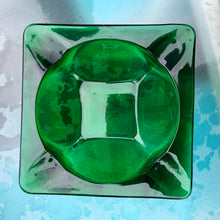 Load image into Gallery viewer, This forest green square glass ashtray was manufactured by the Anchor Hocking Glass Company in the USA. Circa 1957 - 1965.  In excellent condition free from chips or cracks.  Measuring 3 3/8 x 3 3/8 inches   
