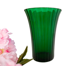 Load image into Gallery viewer, Gorgeous vintage forest green glass vase, in shape 1161, features a vertical rib design on a flared shape finished with a scalloped edge. Crafted by NAPCO, USA, circa 1940s-1960s. Add sophistication to any floral arrangement with this lovely vessel! In excellent condition, free from chips. Measures 5 3/4 x 7 5/8 inches

