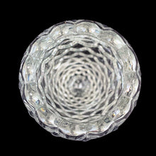 Load image into Gallery viewer, Overhead view of top of Fostoria American cube pattern showing geometric detailing and brilliant light refraction on bud vase
