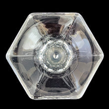 Load image into Gallery viewer, Bottom view of Fostoria American bud vase displaying 6.25 inch height and 2.125 inch base with cube pattern
