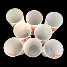 Load image into Gallery viewer, The glasses are in excellent vintage condition, no chips, minor age-related wear at the point where the glasses meet the caddy. The paint is vibrant and shiny. Maker&#39;s mark on each glass. Caddy has age-related wear, but is in excellent sturdy condition.

Each glass measures 2 1/2 x 6 inches

The caddy measures 16 x 6 3/4 x 3 1/2 inches
