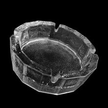 Load image into Gallery viewer, Vintage mid-century modern geometric textured clear glass ashtray. The perfect piece for the tobacciana enthusiast!  In excellent condition, free from chips.  Measures 5 3/4 x 1 3/4 inches
